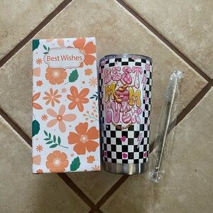 (1MC24)Best Wishes Pink & Black Checkered 'Best Mom Ever' Tumbler New With Box